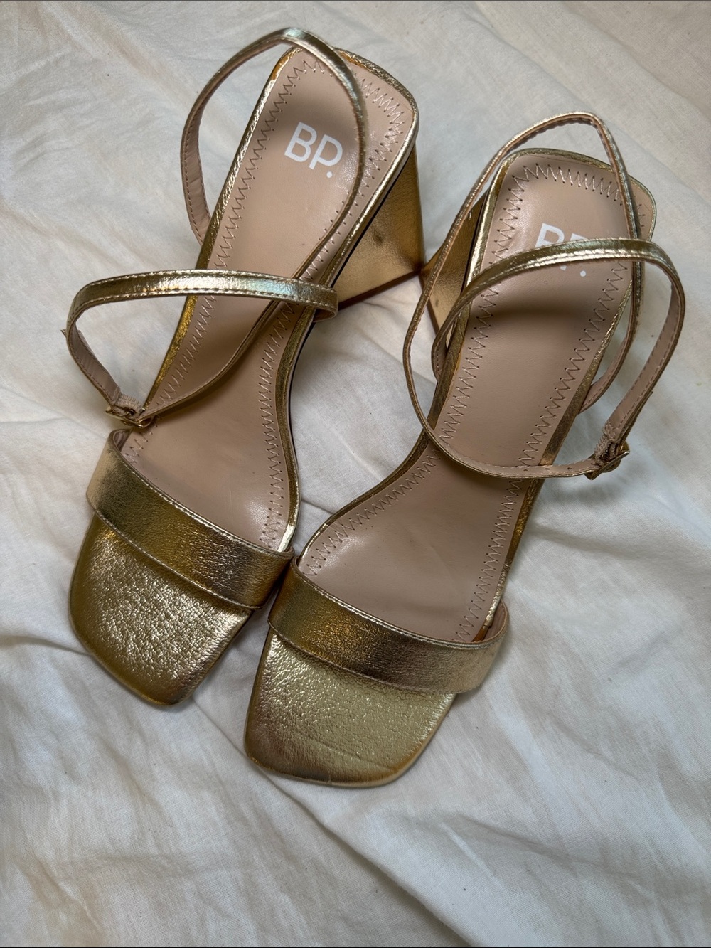 NWOT bp Metallic Gold Strappy Block Heels Sandals Size 7.5